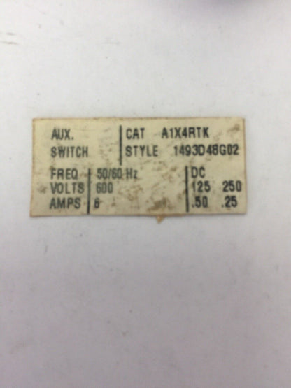 WESTINGHOUSE/CUTLER HAMMER A1X4RTK AUXILIARY SWITCH 125/250VDC .5/.25A 600VAC 6A