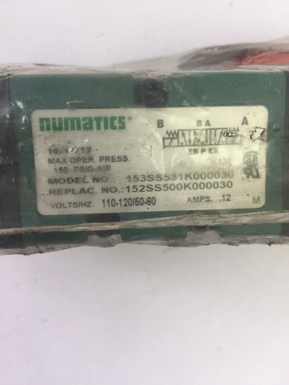 NUMATICS 153SS531K000030 SOLENOID VALVE 110-120V 50-60HZ 228-690B 120/60 .12A