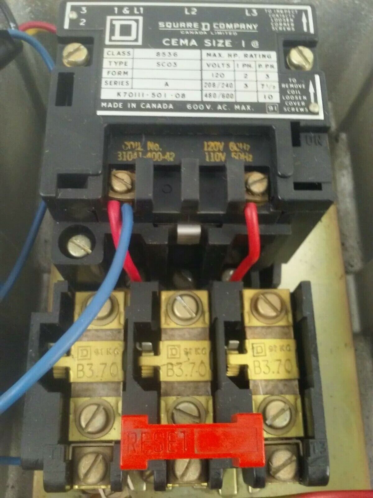 SQUARE D CLASS 8536 TYPE SCR3 8536-SCR3 EXPLOSION PROOF ENCLOSURE FORM A SER. A