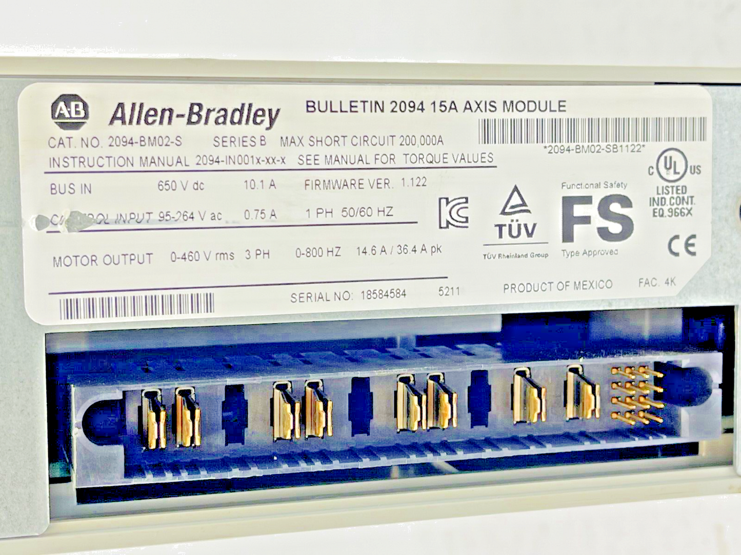 ALLEN BRADLEY - 2094-BM02-S SER. B - KINETIX 6000 AXIS MODULE FIRMWARE VER 1.122