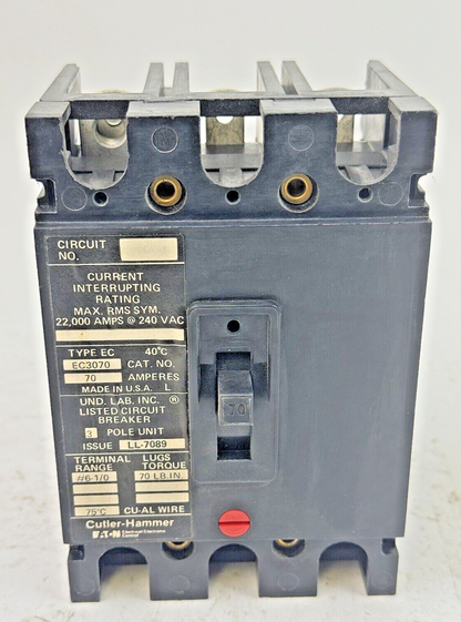 CUTLER-HAMMER - EC3070- CIRCUIT BREAKER - 70 A, 240 VAC, 3 POLE