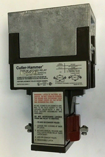CUTLER HAMMER TYPE M LATCHED RELAY D26MR312A SER.A3