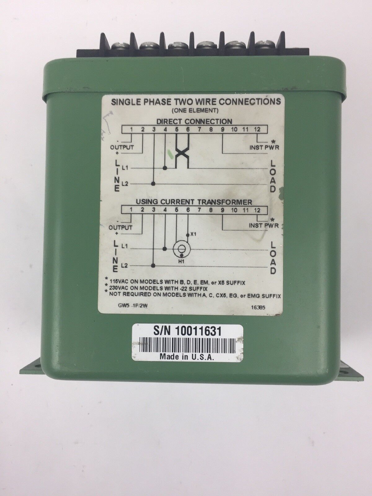 OHIO SEMITRONICS GW5-010D AC WATT TRANSDUCER 0-150VAC 0-10Aac 58-62HZ