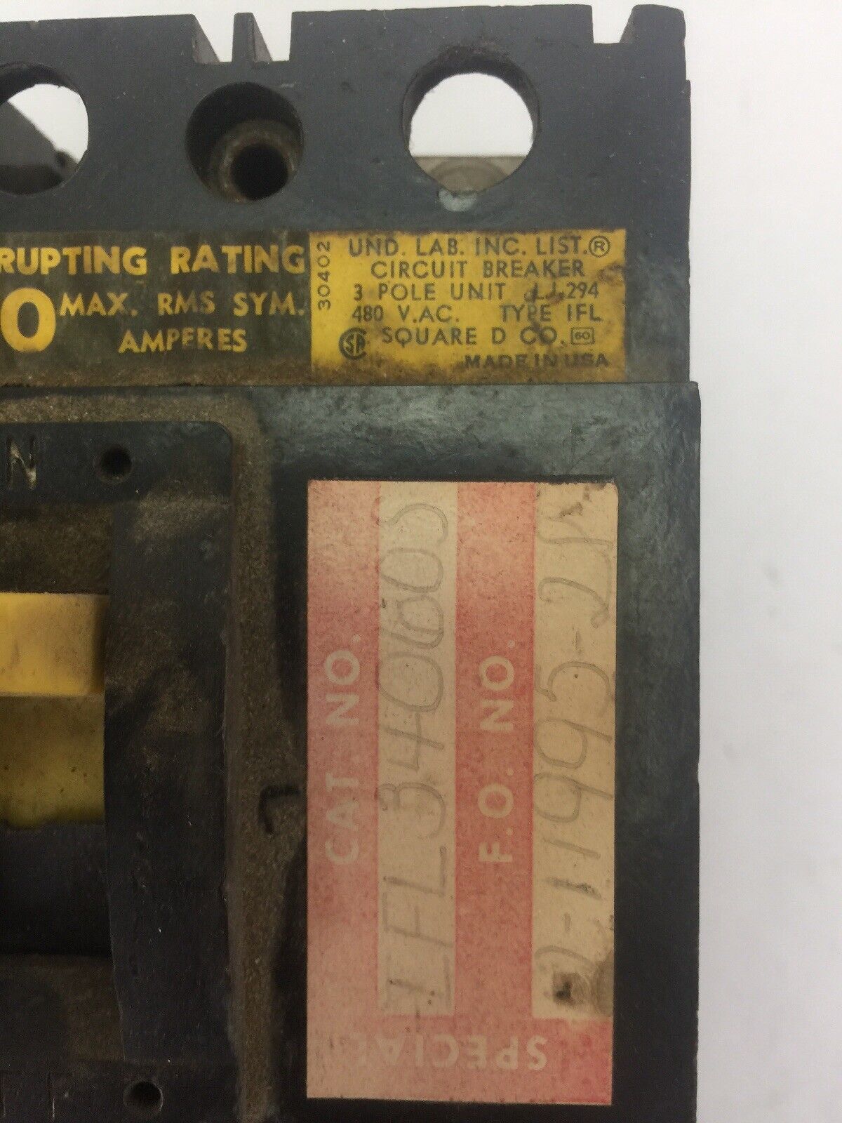 SQUARE D IFL340605 CIRCUIT BREAKER 480VAC 3 POLE 60AMPS