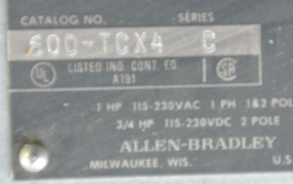 ALLEN-BRADLEY 600-TCX4 MANUAL STARTING SWITCH - TOGGLE - 1 POLE - NEW SURPLUS