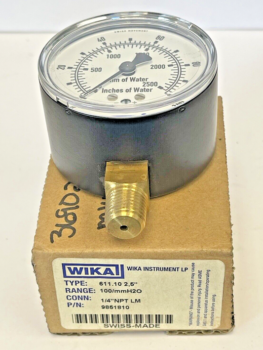 WIKA - 9851810 - LOW PRESSURE GAUGE - 2.5" DIAMETER, 1/4" NPT LM, 0-100 PSI