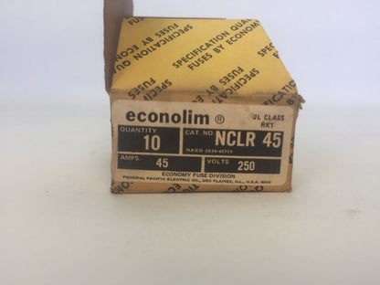 ECONOLIM NCLR 45 CURRENT LIMITING CLASS RK1 FUSE 45AMP 250VAC  (LOT OF 10)