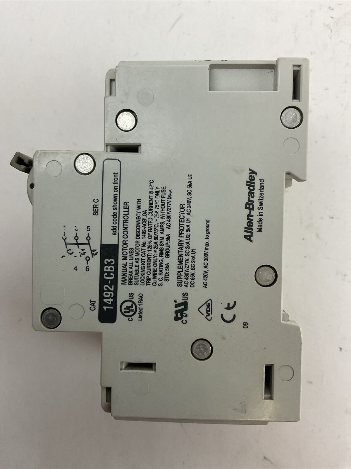 ALLEN BRADLEY 1492-CB3G060 MANUAL MOTOR CONTROLLER 6A 3HP 3P 480Y/277VAC SER C