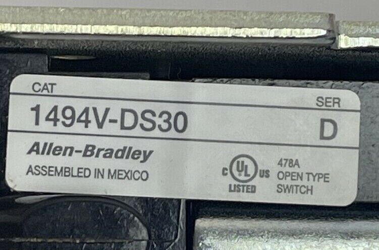 ALLEN BRADLEY 1494V-DS30 SER D DISCONNECT SWITCH 30AMP 250VDC 600VAC 7.5HP