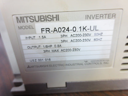 MITSUBISHI FR-A024-0.1K-UL GENERAL PURPOSE INVERTER -