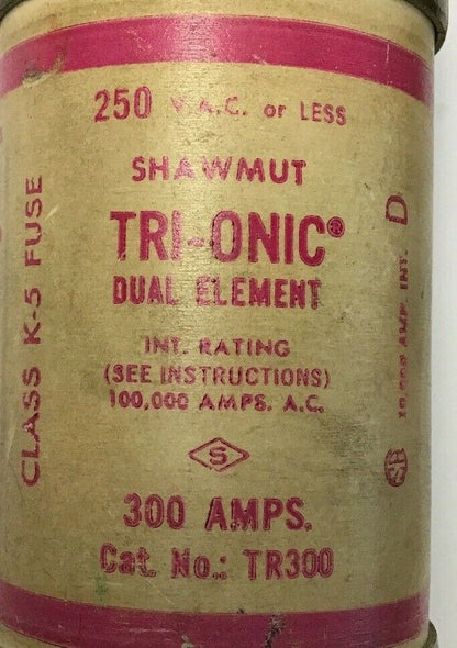 SHAWMUT TRI-ONIC DUAL ELEMENT 300AMP FUSE TR300 250VAC CLASS K-5