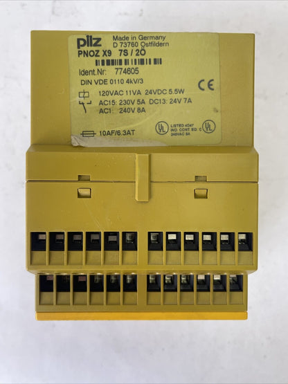 PILZ PNOZ X9 7S/2O SAFETY RELAY 120VAC 11VA 24VDC 5.5W AC15:230V 5A DC13:24V 7A