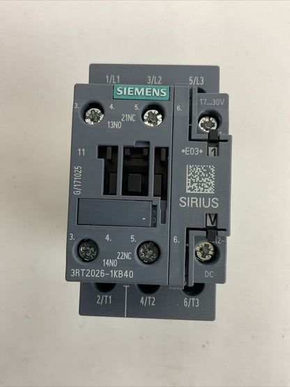 SIEMENS 3RT2026-1KB40 CONTACTOR AC-3 400V 25A 11kW 1NO 1NC COIL 17...30VDC