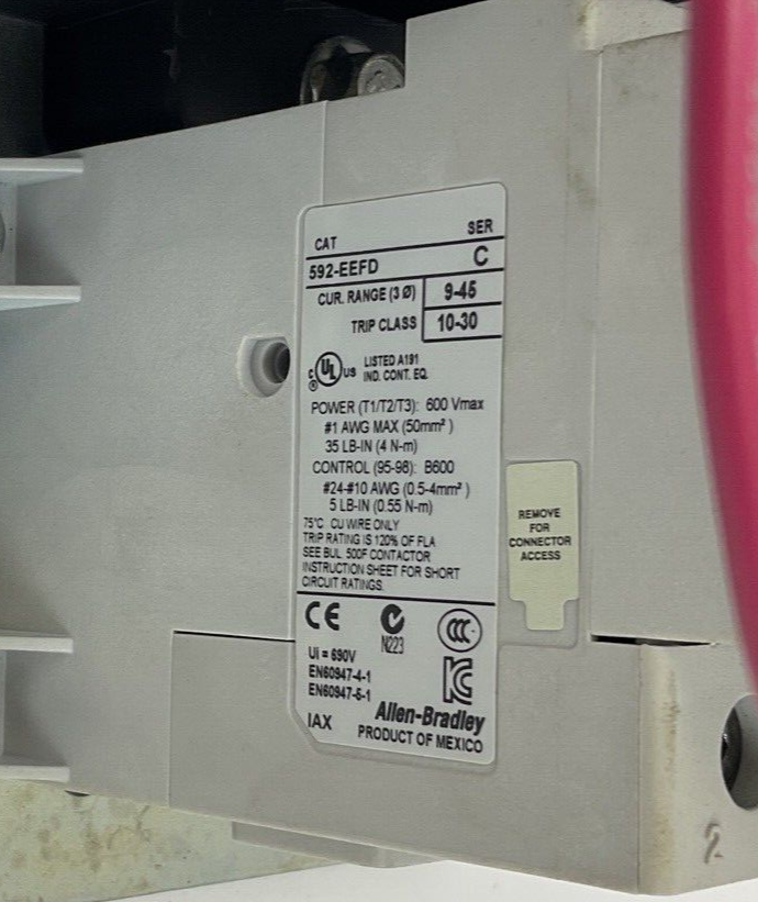ALLEN BRADLEY 500F-DOD930 STARTER SER.C SIZE3 600V 50HP 600VAC