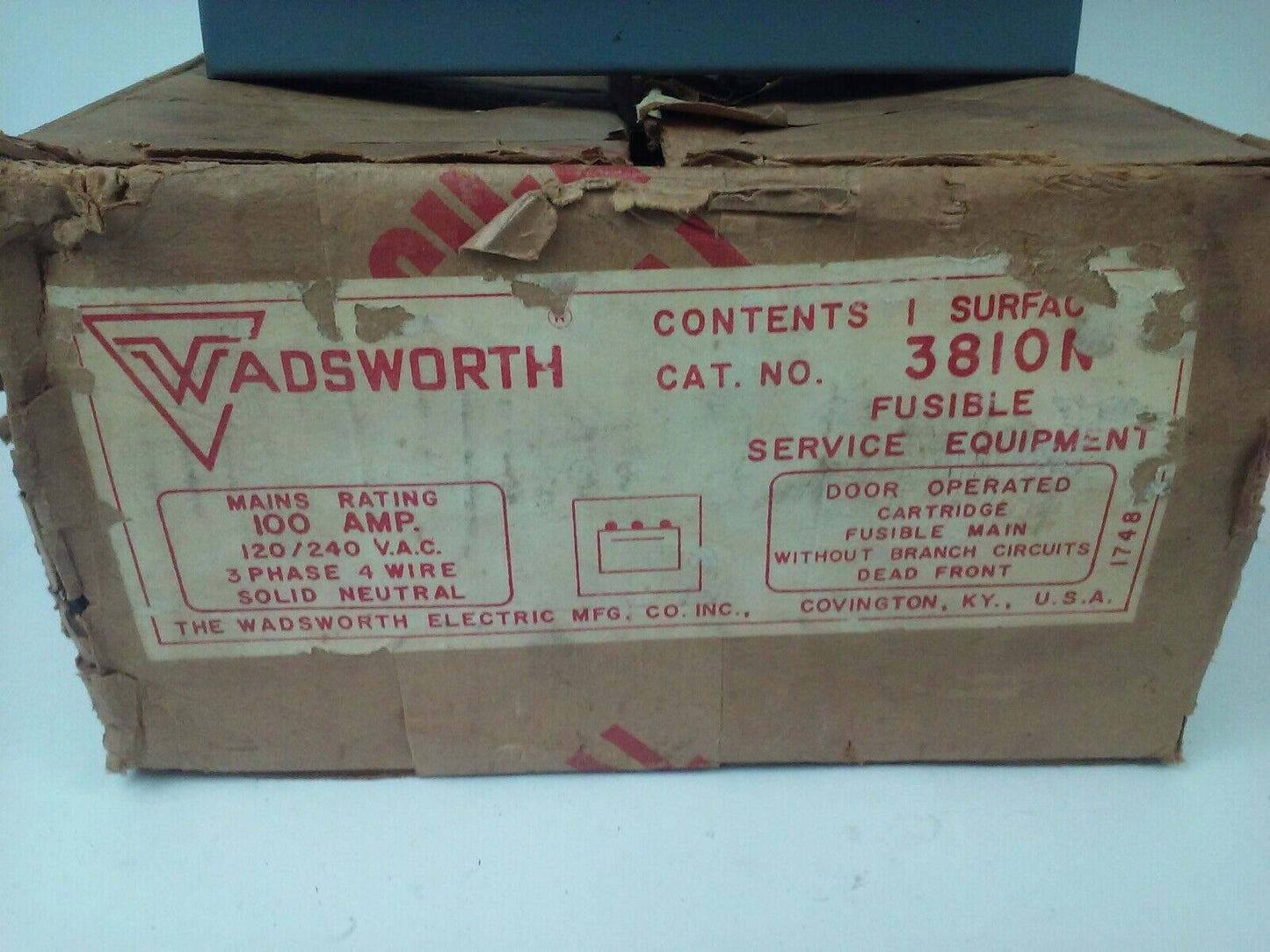 WADSWORTH 3810N FUSIBLE SERVICE DISCONNECT 3PH 4 WIRE 100A 120/240VAC