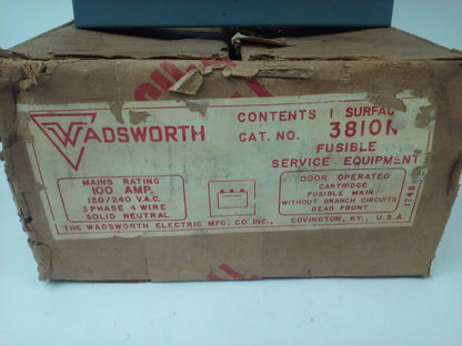 WADSWORTH 3810N FUSIBLE SERVICE DISCONNECT 3PH 4 WIRE 100A 120/240VAC