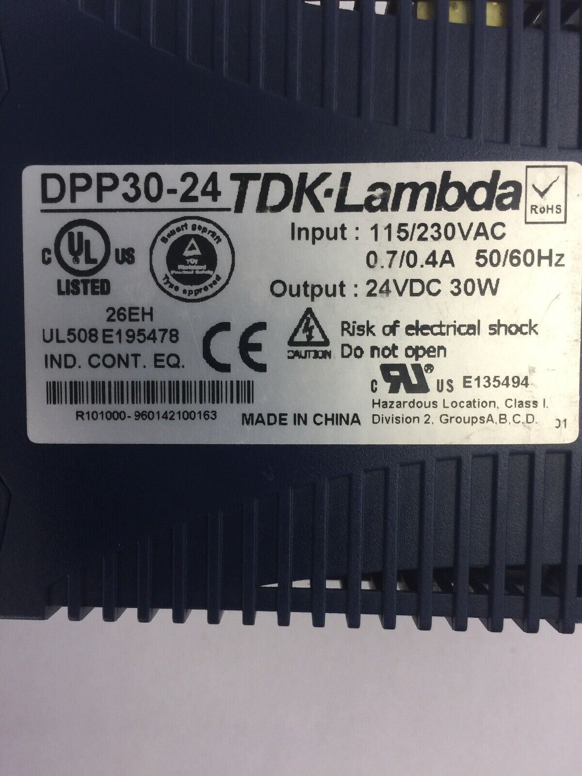 TDK LAMBDA DPP30-24 POWER SUPPLY INPUT 115/230VAC 0.7/0.4A OUTPUT 24VDC 30W 1.3A