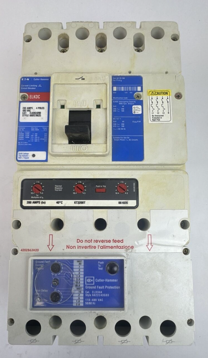 EATON CUTLER HAMMER SLKDC4200 CIRCUIT BREAKER 4POLE 200AMP 480VAC KT3200T ELD344