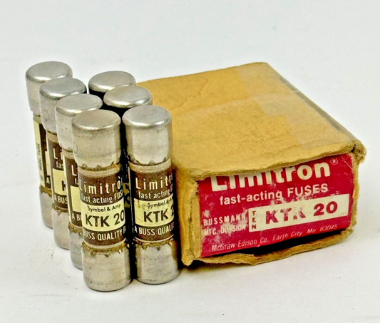 EATON/ BUSSMANN *BOX OF 7* - KTK20 - LIMITRON FAST-ACTING FUSES - 600 VAC/ 20 A