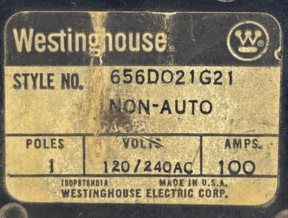 CUTLER HAMMER / WESTINGHOUSE 656D021G21 CIRCUIT BREAKER 100AMP 1POLE 120/240VAC