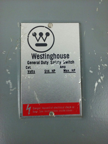 WESTINGHOUSE RGUN221 SAFETY SWITCH, 30A, 240V, 2P, NON FUSE, TYPE 3R RAINPROOF