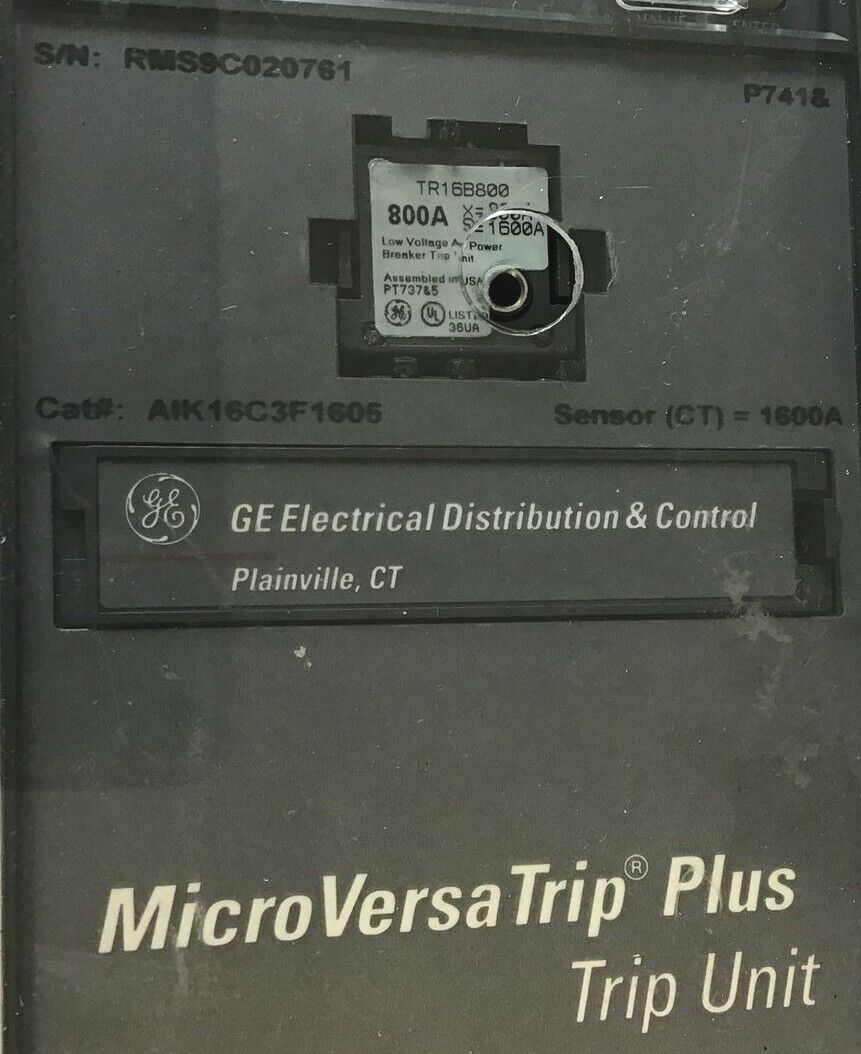 GENERAL ELECTRIC AIK16C3F1605 TRIP UNIT W/TR16B800 800A MICROVERSATRIP