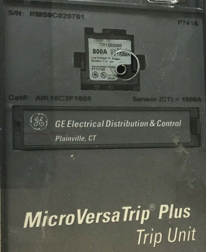 GENERAL ELECTRIC AIK16C3F1605 TRIP UNIT W/TR16B800 800A MICROVERSATRIP