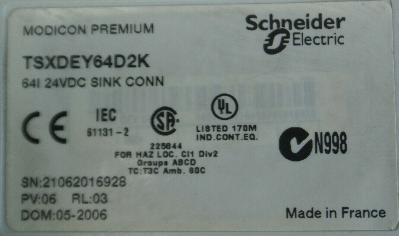 SCHNEIDER ELECTRIC TSXDEY64D2K / INPUT MODULE 24VDC SINK CONN / for PARTS