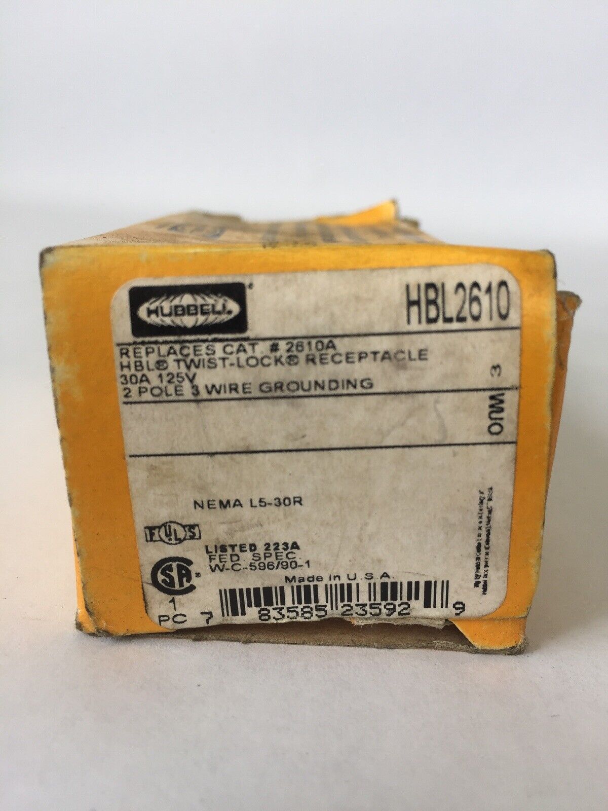 HUBBELL HBL2610 HBL TWIST-LOCK RECEPTACLE 30A 125V 2 POLE 3 WIRE GROUNDING