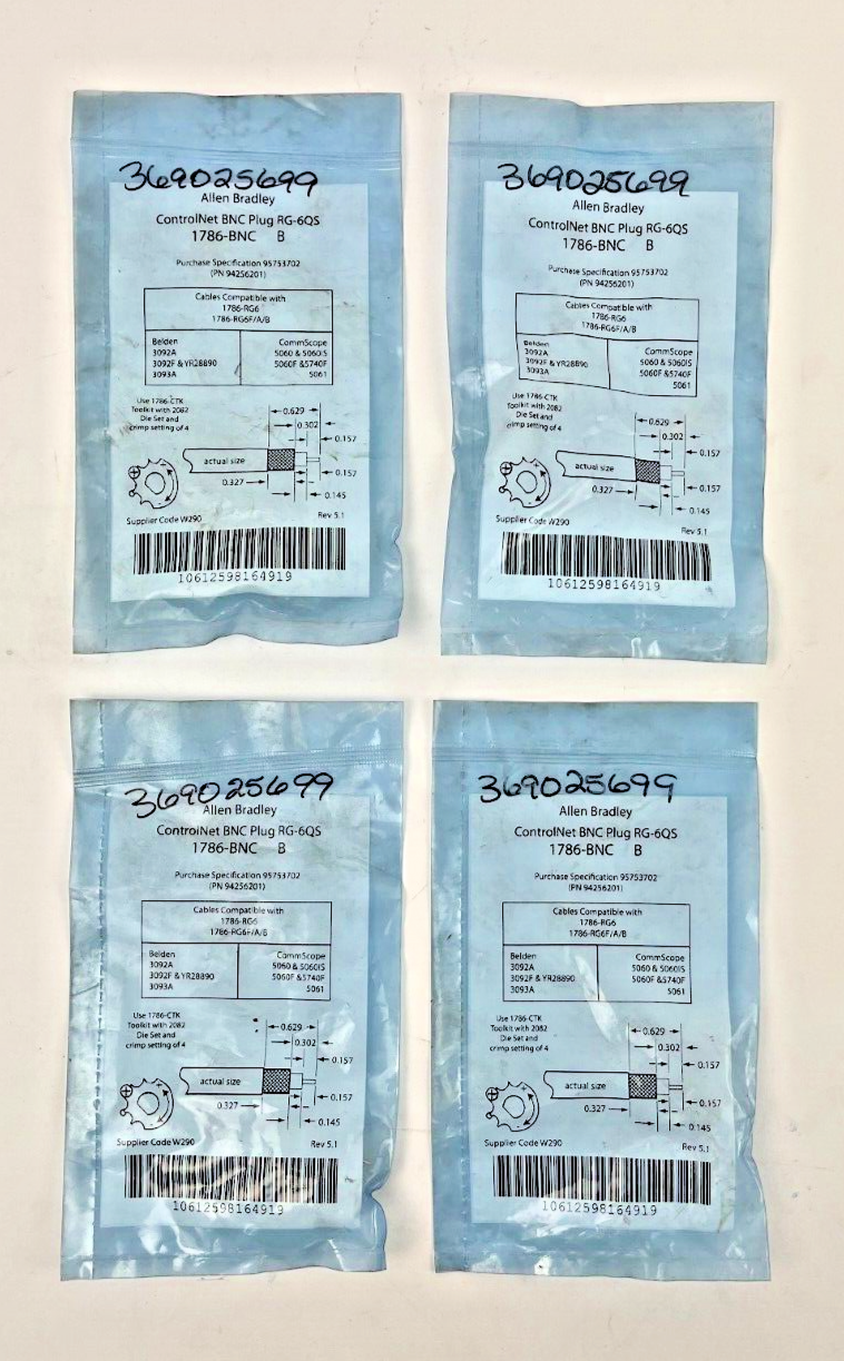 LOT OF 4 - ALLEN BRADLEY - 1786-BNC B - CONTROLNET BNC PLUG RG-6QS