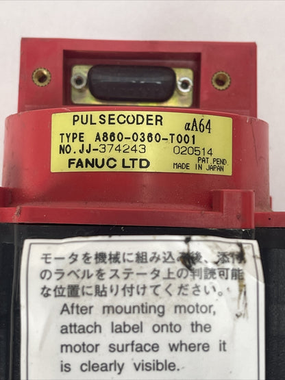 FANUC A06B-0371-B575 AC SERVO MOTOR OUTPUT 90VAC 2.5A A860-0360-T001 PULSECODER