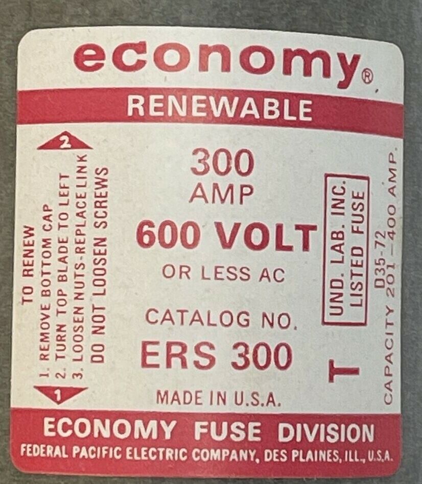 ECONOMY ERS 300 RENEWABLE FUSE 300AMP 600VAC
