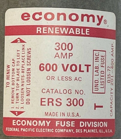 ECONOMY ERS 300 RENEWABLE FUSE 300AMP 600VAC