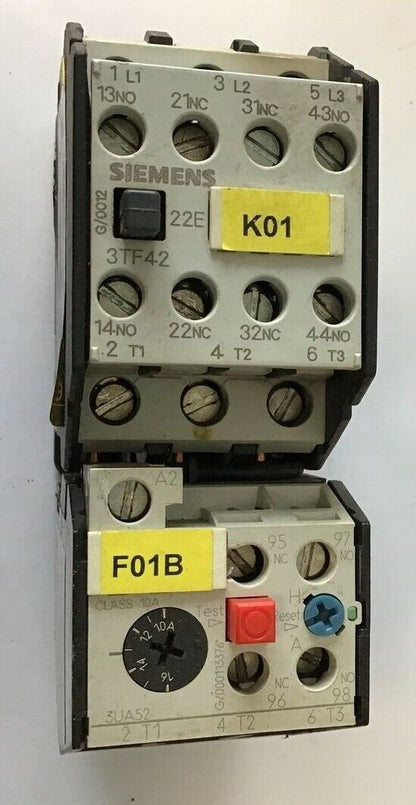 SIEMENS 3TF4222-0A CONTACTOR 600VAC 30A W/ 3UA52 00-2A OVERLOAD RELAY 10-16A