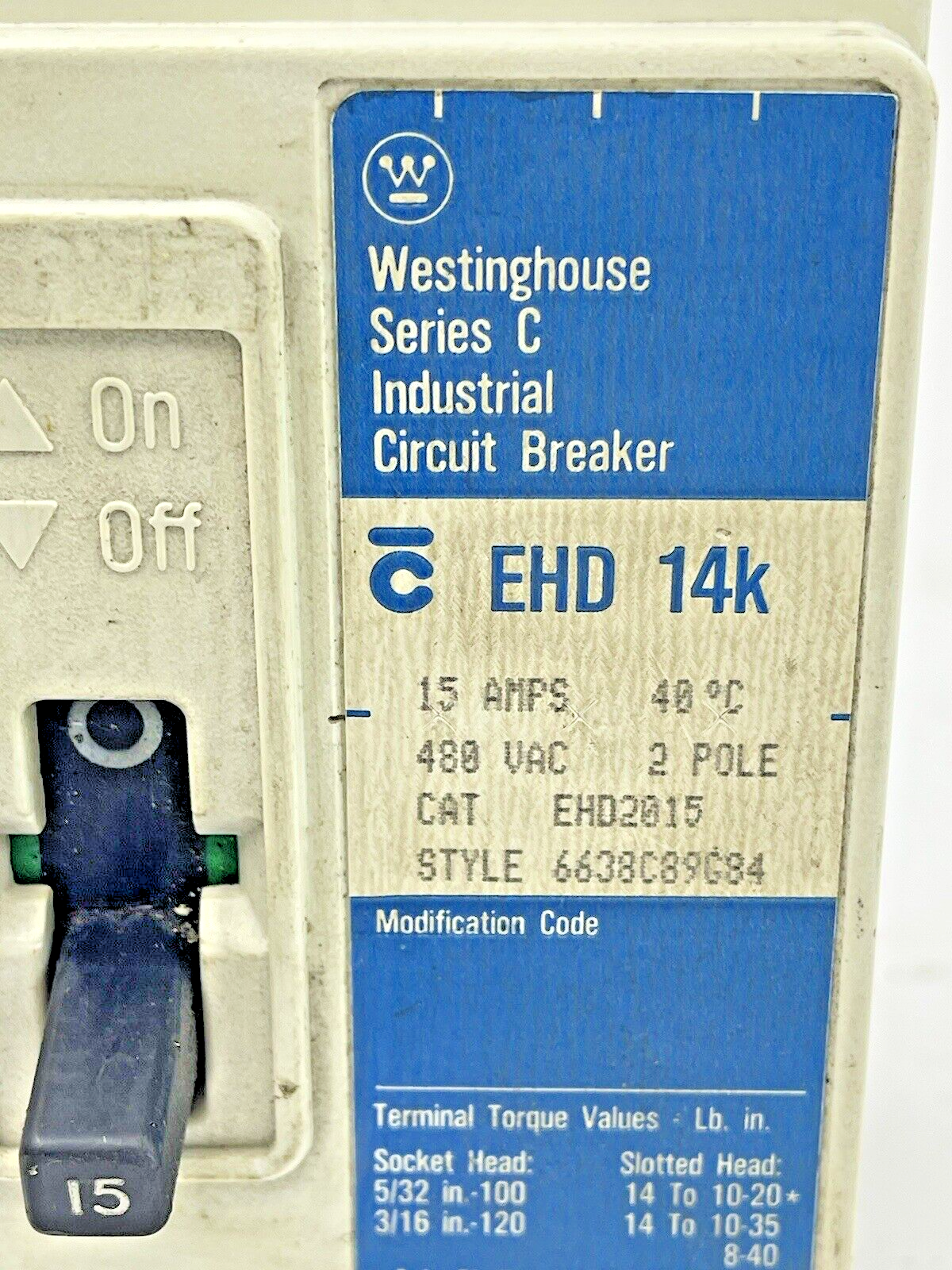 CUTLER HAMMER - WESTINGHOUSE - EHD2015 -  CIRCUIT BREAKER - 15A/2 POLE/480 VAC