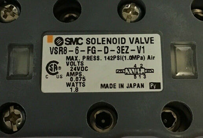 SMC VSR8-6-FG-D-3EZ-V1 SOLENOID VALVE 142PSI 24VDC 1.8WATT 0.075A