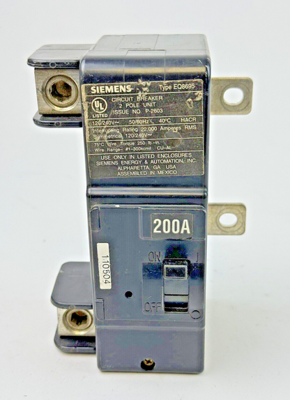 SIEMENS - EQ8695 - MAIN CIRCUIT BREAKER - 200 A/2 POLE/240 VAC