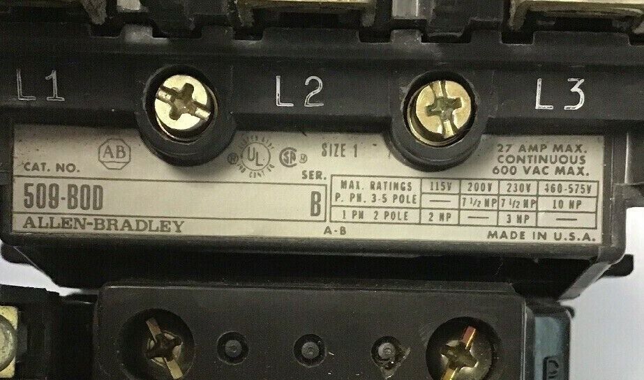 ALLEN BRADLEY 509-B0D SER.B SZ.1 W/CB236 COIL/ W55 / W/595-A SER.B AUX CONT.