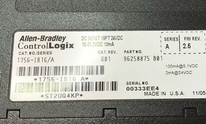 ALLEN BRADLEY 1756-IB16 SER.A INPUT MODULE FW2.5 24VDC CAT.REV.G01 ***LOTOF2***