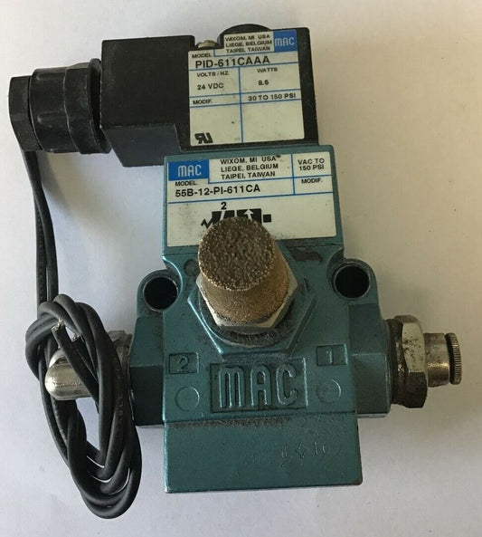 MAC 55B-12-PI-611CA W/ PID-611CAAA SOLENOID VALVE 24VDC 8.5WATT 30-150PSI