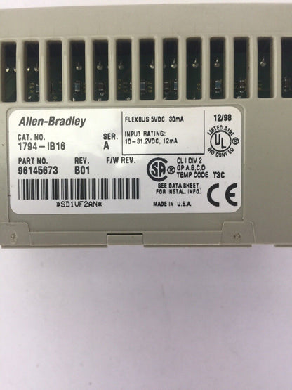 ALLEN BRADLEY 1794-IB16 24VDC SINK INPUT MODULE SER A REV B01