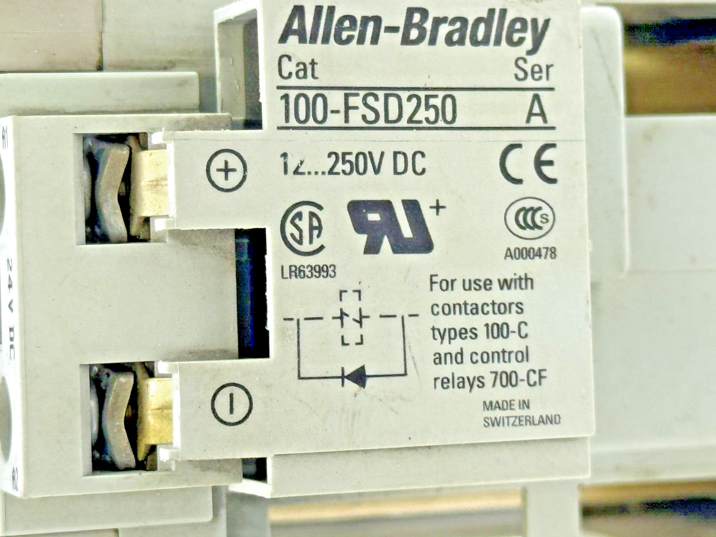 ALLEN-BRADLEY 100-C43Z*00 SER. A CONTACTOR W 24VDC COIL & 100-FSD250 & 100-S