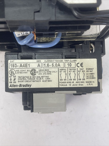 ALLEN BRADLEY 104-A12NZ243 SER A REVERSING STARTER 12AMP 600VAC 10HP COIL 24VDC