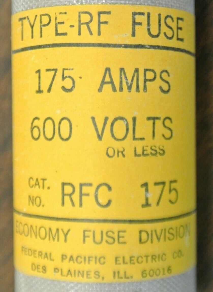 ECONOMY / FEDERAL PACIFIC RFC-175 RECTIFIER FUSE / 175A / 600V / NEW SURPLUS