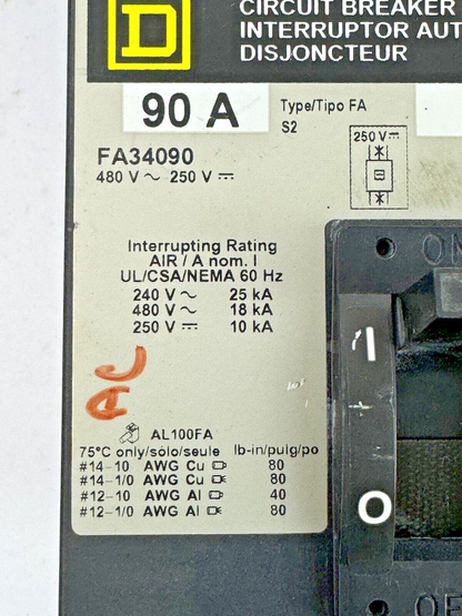 SQUARE D - FA34090 - I-LINE CIRCUIT BREAKER - 90A/3 POLE/480VAC - FA34090