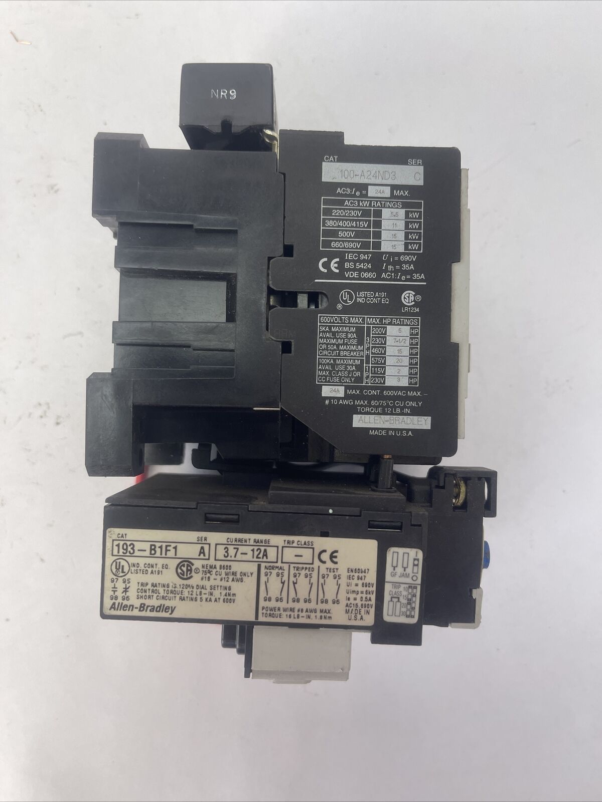 ALLEN BRADLEY STARTER 100-A24ND3 SER C CONTACTOR 24A 600VAC 20HP COIL 120V 60HZ