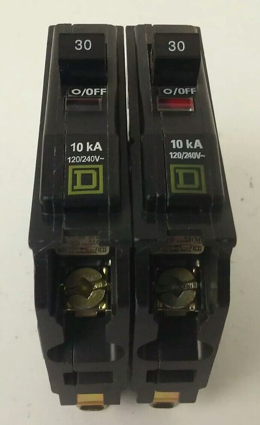 SQUARE D QO130 TYPE QO CIRCUIT BREAKER 1P 30A 120/240V 10KA (LOT OF 2)