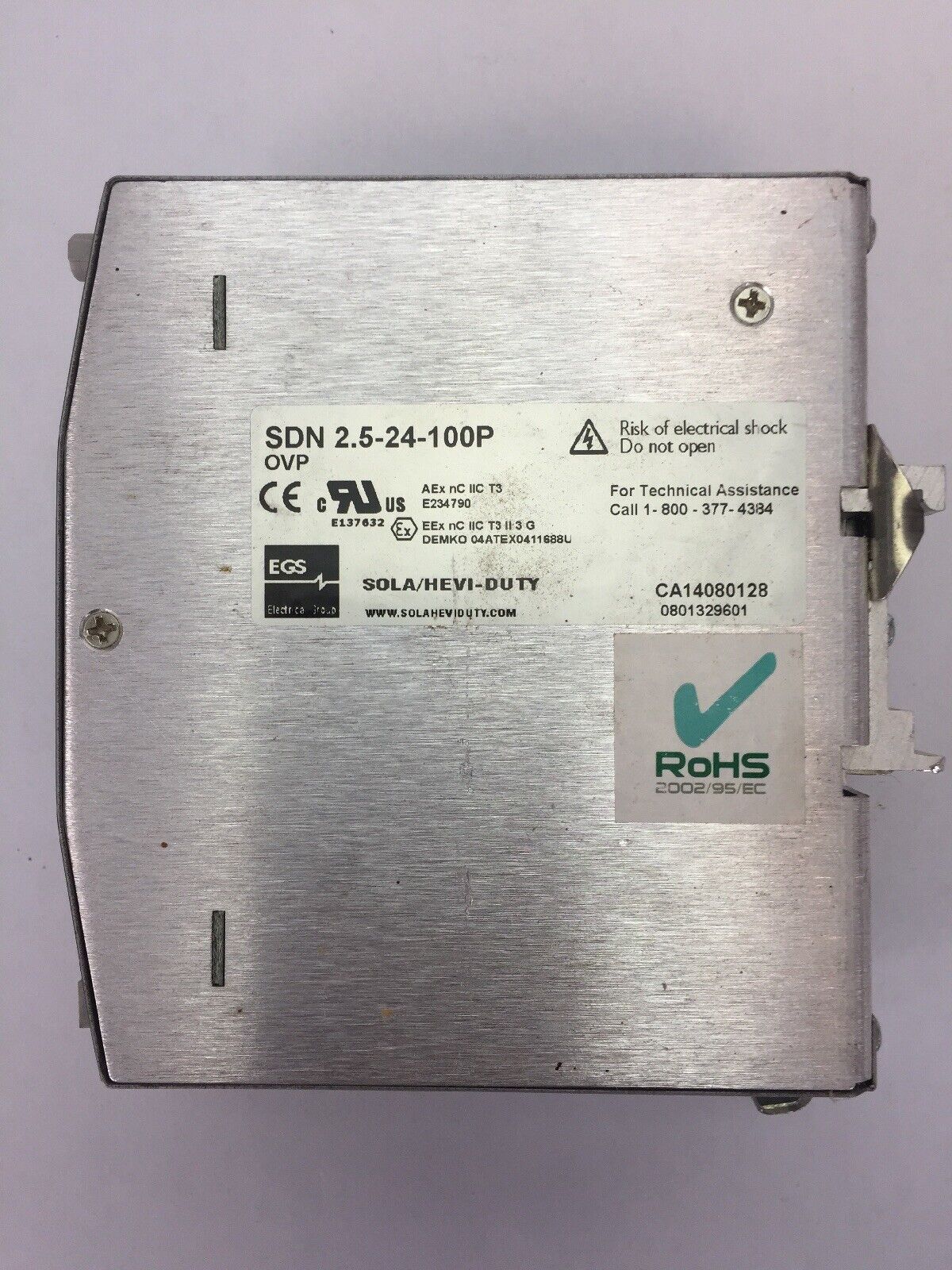 SOLA SDN 2.5-24-100P POWER SUPPLY 115/230 VAC 1.3-0.7 AMP 50/60 Hz 24VDC 2.5 AMP