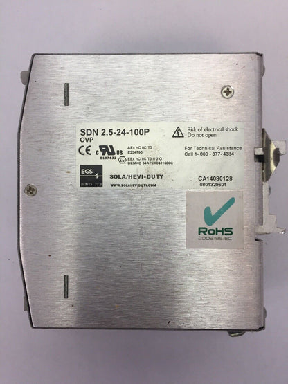 SOLA SDN 2.5-24-100P POWER SUPPLY 115/230 VAC 1.3-0.7 AMP 50/60 Hz 24VDC 2.5 AMP