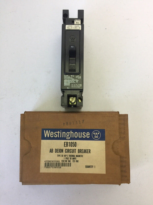 WESTINGHOUSE EB1050 CIRCUIT BREAKER 50AMP 1POLE 120/240VAC 125VDC 4990D03G08